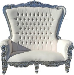 White Double Throne Chair Rental (silver trim)