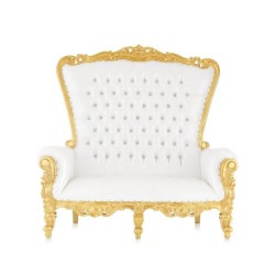 White Double Throne Chair Rental (gold trim)